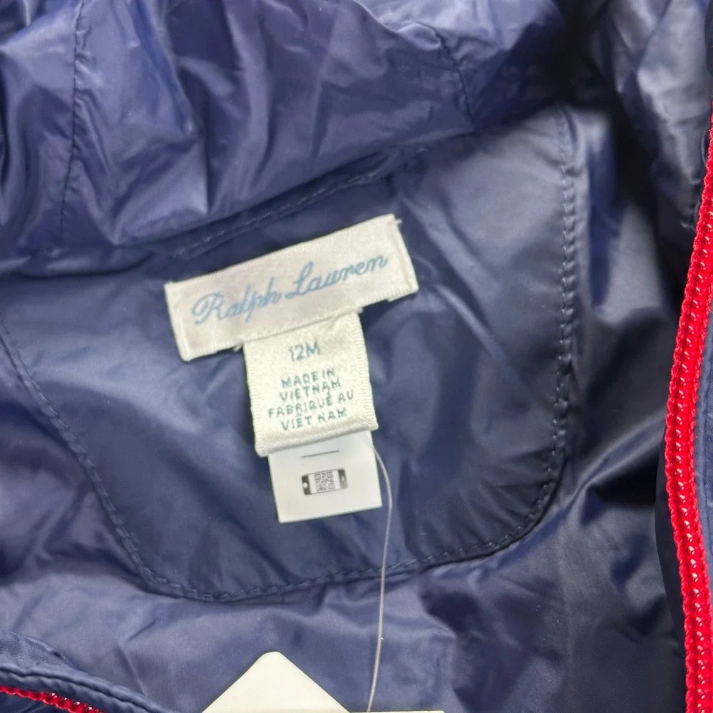 Ralph Lauren Polo Kids Puffer Jacket Down Red Logo Hood 12M Winter Coat Packable